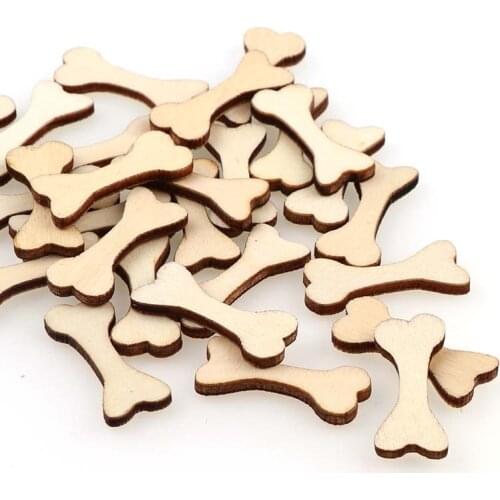 50PC DIY Bone shape wood chip Children Handmade Scrapbooking Birthday Party Supplies Wedding Decoration Hand-made Graffiti Butto