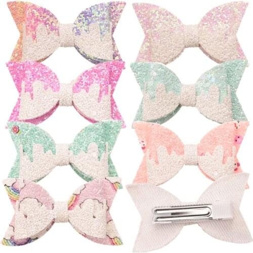 5PCS 3inch Glitter Girls Hair bows Rainbow Fashion Hair Accessories for Baby Bows Kids Hairclip Barrettes Headwear