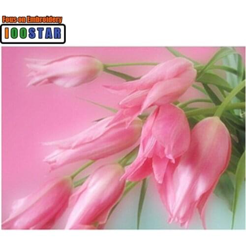 Pink Tulips Embroidery with diamonds Painting by numbers rhinestones Diamond mosaic needlework Wall art decor flower Pictures