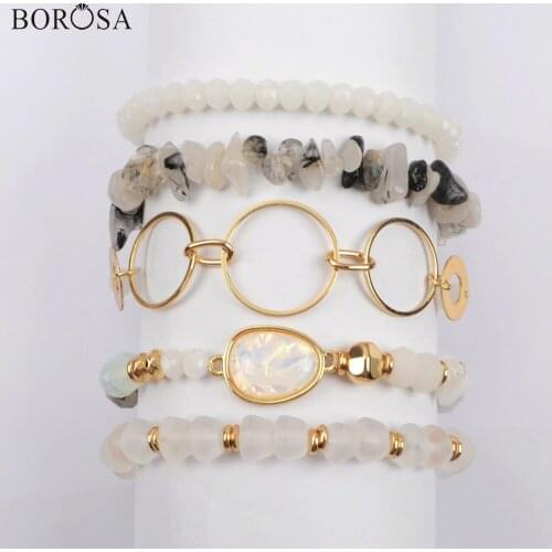 BOROSA 5Sets (5Pcs/set Different Bracelets) Multi-kind Jades Beads Opal Crystal Glass Faceted Bead Bracelet Sets Jewelry WX1187