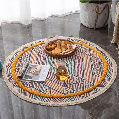 Cilected Nordic Round Carpet Cotton Hemp Hand Tufted Tassel Anti-Slip Area Rug For Living Room Bedroom Floor Mat Home Decoration