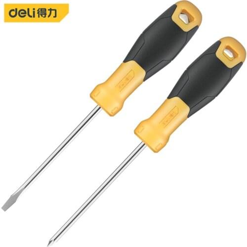 Deli 2pcs Shank Slotted Flat Head Cross Head Hand Tools Screwdriver Screw Driver Precision Electrician Repair Hand Tools Kit