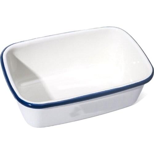 Enamel Enamel Rectangular Thickened Fresh-Keeping Box Snack Box Butter Box Wood Cover Curling Porcelain Box