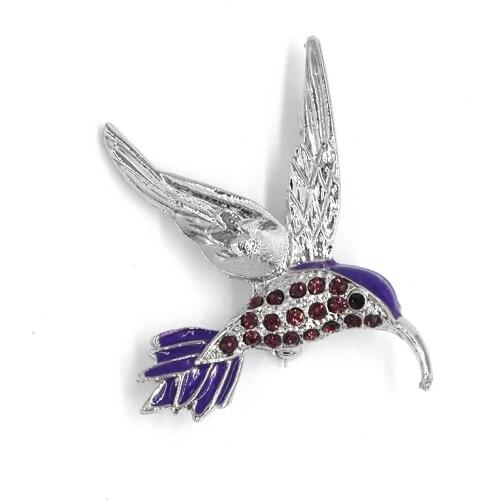 Purple Rhinestone Enamel HummingBird Pin brooches C099 D