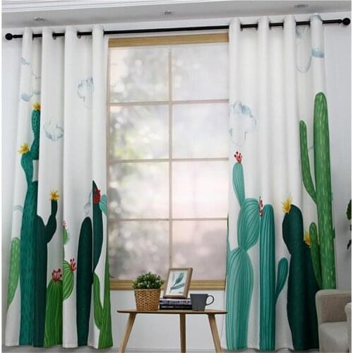 Green plant curtains custom blackout curtains bedroom girl living room thickening blackout soundproof windproof curtain