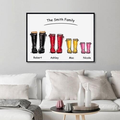 Custom Family Print Gift Personalised Wellies Wall Art Canvas Painting Wellington boot Wall Pictures For Liveing Room