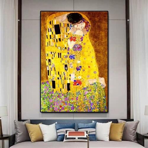 Classic Works of Art Gustav Klimt Kiss Canvas Painting Posters And Prints Wall Picture For Living Room Home Cuadros Decoration