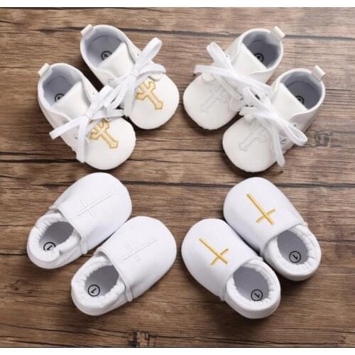 Baby Girls Baby Boys Cross Baptism Christening Elastic Closure Shoes Premium Soft Sole Infant Prewalker Toddler Sneaker Shoes