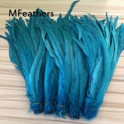 MFeathers Price of 100pcs 30-35cm rooster chicken feathers Dyed turquoise cock tail feather diy carnival decorative real plumes