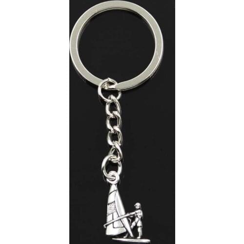 Fashion Windsurfing Windsurfer 22x14mm Pendant 30mm Key Ring Chain Silver Color Men Car Gift Souvenirs Keychain Dropshipping