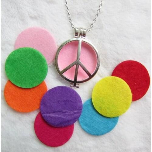 Peace sign DIY essential oil diffuser Pendant necklace with 8pcscolorful felt pad