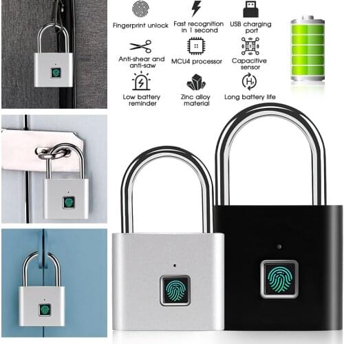 Fingerprint Padlock Smart Padlock Small Keyless Lock Fingerprint Cabinet Lock Dormitory Anti-theft Lock USB Charging Door Locker