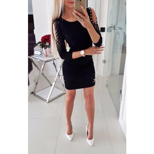 Newest Women Dress Sexy Fashion Off Shoulder With Lace Long Sleeve Bodycon Party Evening Mini Pencil Dress summer women dress