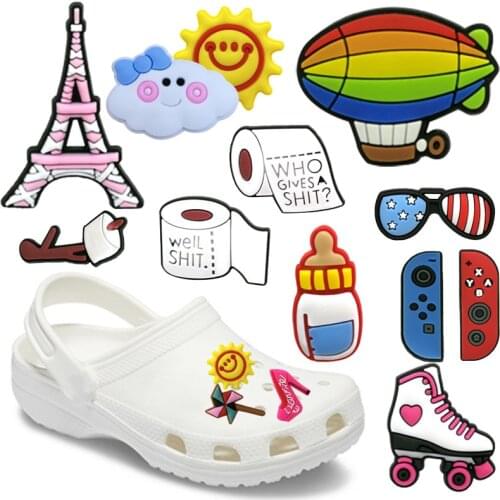 1pcs PVC Airship Cloud Shoe Charms Accessories Lipstick Milk Champagne Decorations Toilet Paper Ornament Kids Gift