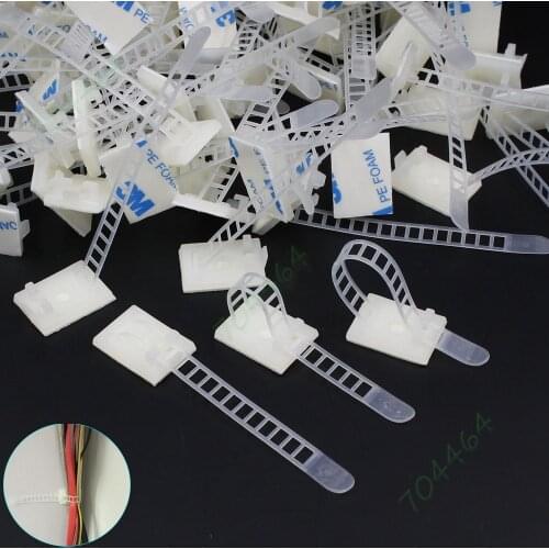 500pcs /lot Wholesale Adjustable Self Adhesive Wire Fixing Clamp Cable Tie Mount Plastic Sticker 85mm