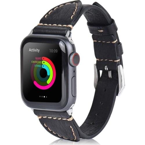 Brown/Black Strap for Apple Watch Band Series 6 5 4 3 2 SE Genuine Slim Leather Bracelet Wrist Belt for iWatch 44mm 40mm 42/38mm