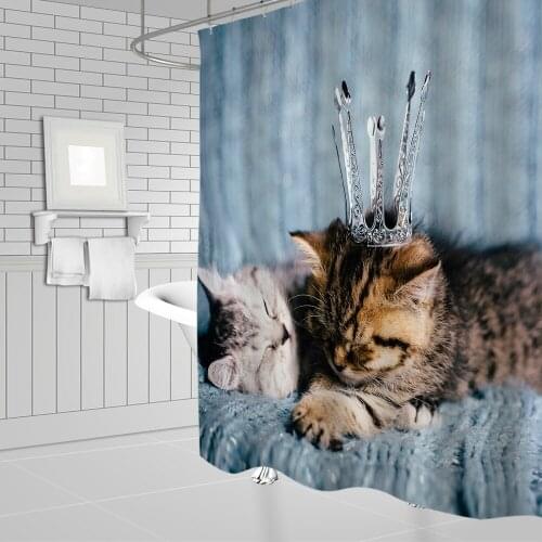 Lovely Interesting Cat Shower Curtain Fitness Local Tycoon Crown Bedroom Curtain Polyester Fabric Bathtub Decor