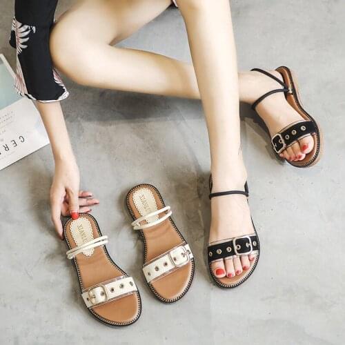 Genuine Leather Sandals Womens Fashionable All-match Flat Bottom Breathable Lightweight Wear-Resistant Non-Slip Womans Shoes