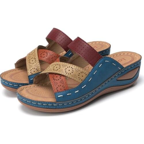 Women Sandals Wedges Slippers Flip Flops Fashion Summer High Heels Shoes Leather Casual Platform Female Slides Plus Size 34-44