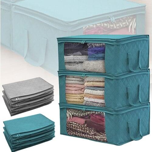 Foldable Clothes Quilt Blanket Bamboo Storage Bag Charcoal Clothes Organizer Zipper Box Storage Bag Home Blanket Pillow Organize