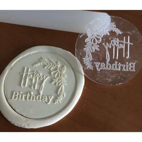 Cake decoration 3inch happy birthday outboss acrylic board Cutter reverse stamp embosser Fondant plastic cutter Mould tools