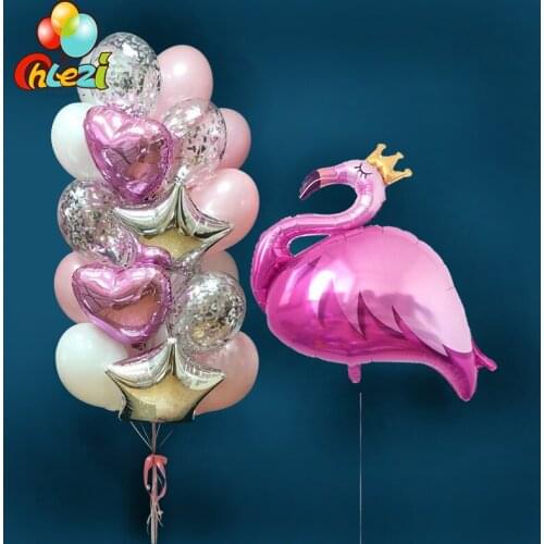 19pcs Wedding Party Decorations Pink Crown Swan Happy Birthday Confetti Star Heart Helium Balloon Party Decor Adult Globos