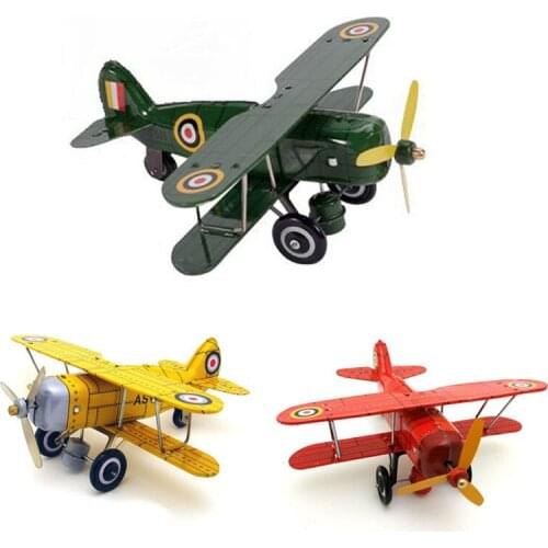 Vintage Collection Curtiss Aircraft Plane Tin toys Classic Clockwork Wind Up Vehicle Tin Toy For Adult Kids Collectible Gift