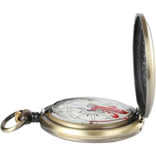 Vintage Bronze Compass Pocket Watch Design Outdoor Hiking Navigation Kid Gift X7JD
