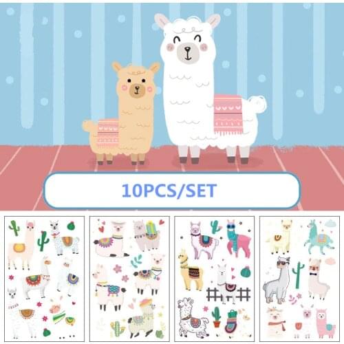 10pcs/set Temporary Tattoo Sticker Cute Llama Alpaca Fake Tattoo for Women Girls Kids Body Tatoo Temporaire Femme Waterproof