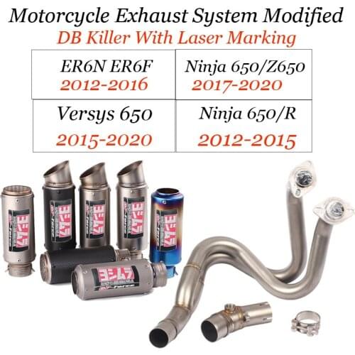 For Kawasaki ER6N Versys 650 Z650 Ninja 650 R Slip On Motorcycle Exhaust System Modified Carbon Fiber Escape Front Mid Link Pipe