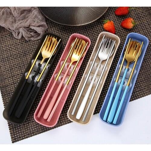 High Quality 2/3Pcs Portable Chopsticks Fork Spoon Travel Cutlery Set Eating Tool Product selling Household