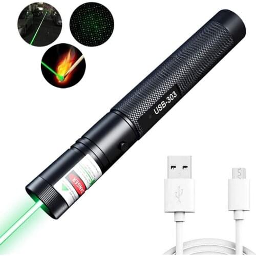 Green Laser Light LED Long Range Tactical Flashlight 532nm Laser Pointer Flashlight Pen with USB charging for Night Hunting