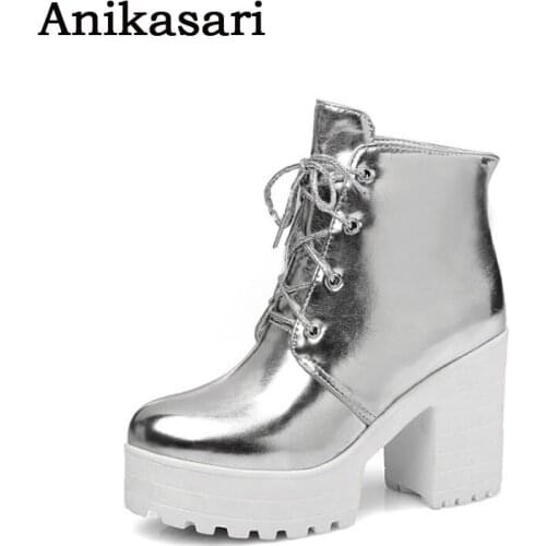Plus Size 34~43 High Heel Boots Women Autumn Ankle Platform Boots Woman Martin Boot Gold Silver Sexy Ladies Shoes Botas Mujer