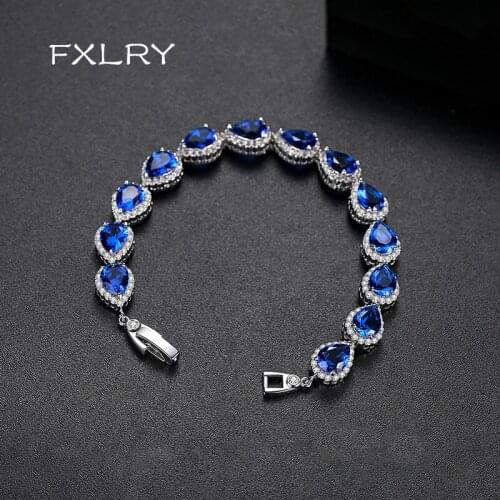 FXLRY New Arrival Elegant Women Water Drop Shape Strand Bracelet Cubic Zirconia Around White Gold-Color Bracelet For Women Jewe