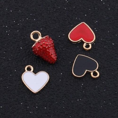 10 PCS/Lot Gold Color Heart Strawberry Pendants Enamel Charms Handmade For DIY Jewelry Making Accessories Jewelry Findings