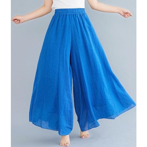 100% Cotton Linen Womens Skirts Shorts High Waist Maxi Wide Leg Skirt Summer Ladies Casual Elastic Waist Skirts Saia Feminina