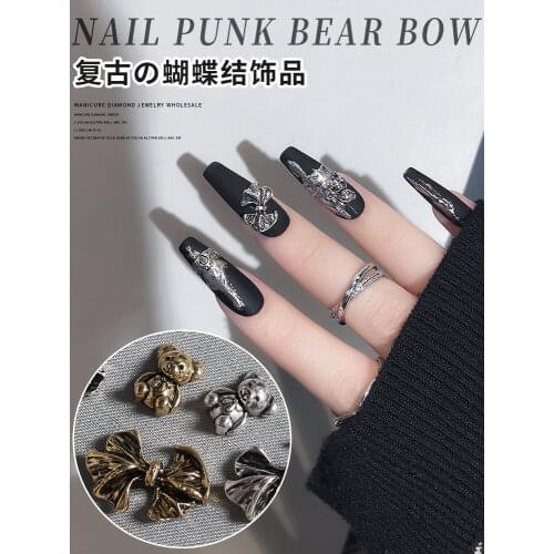100pcs/lot 3D Retro Punk Bear Bow Alloy Metal Rivets Nail Art Decorations Supplies DIY Nails Accesorios Jewelry Designs Charms