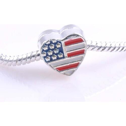13x12MM 1Pcs Silver US flag Spacers Beads Fit Charms Bracelets Jewelry Handmade DIY DK-050-X