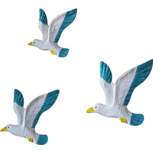 3pcs Mediterranean Style Resin Seagull Bird Seabird Ocean Decor Wall Hanging Background Showcase Bedroom Office Home Decoration