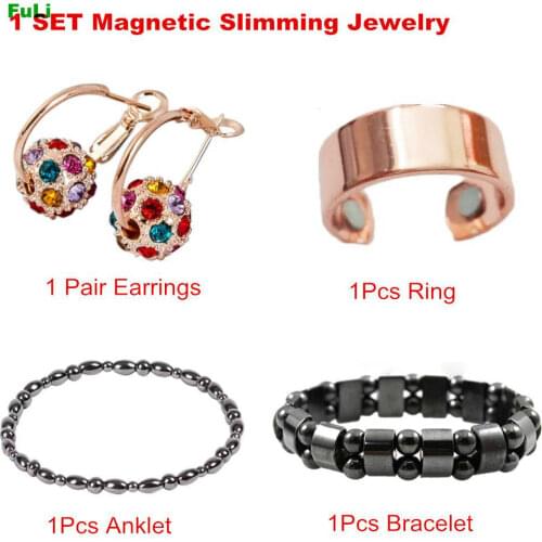 4pcs/Set Magnetic Therapy Slimming Earring Bracelet Ring Lose Weight Body Relaxation Massage Slim Ear Studs Patch Health Jewelry