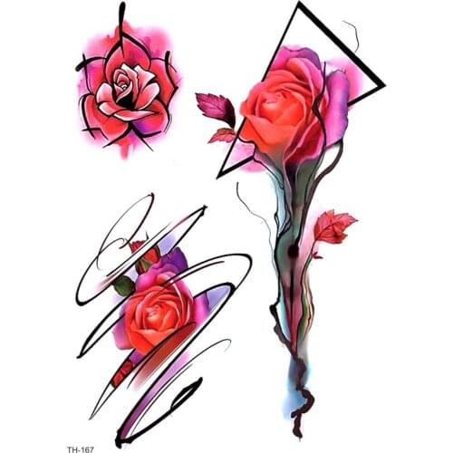 5pcs Blazing Red Rose Waterproof Temporary Tattoos Stickers 3D Flower The Flash Henna Tatoo Sticker Tatouage Temporaire Femme