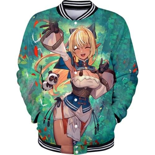 BSLNXNMA HOLOLIVE VTuber Shiranui Flare 3D Holiday Men/Women casual Baseball Uniform Streetwear Kawaii Style sweatshirt