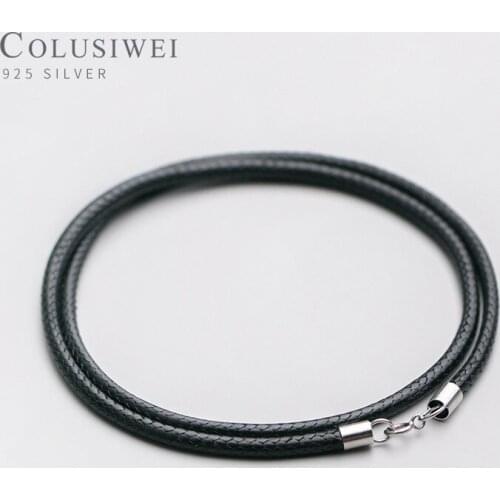 Colusiwei Hot 925 Sterling Silver Braided Black Leather Cord Snake Chain Necklace for Women Multiple Sizes Necklace Fine Jewelry