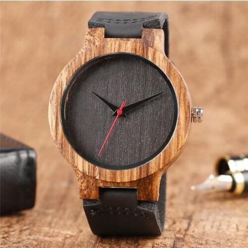 Handmade Black/Coffee/Green Dial Natural Bamboo Wood Watch Men Quartz Wristwatch Leather Band Wooden Clock hour Reloj de madera