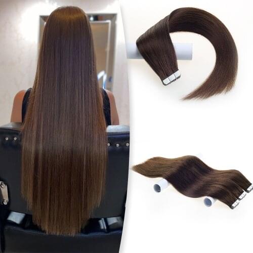 SURNEL Tape in Human Hair Extensions brown color 20 pcs 40pcs 14-22inch Double Drawn Remy Human Hair High Quality For Salon