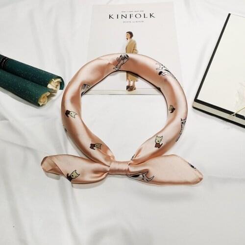 FXAASS Bandana Women Hijab Square Scarf Fashion Ladies Retro Luxury Silk Scarf Shawls Dog Cat Print 70*70cm Large Cape Headscarf