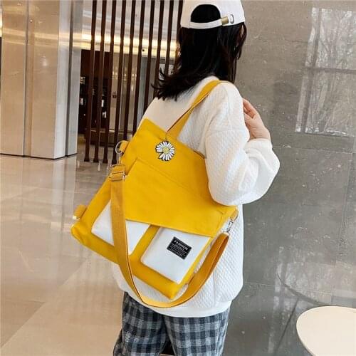 PURFAY Canvas Capacity Women Shoulder Bag Flip Pocket Cotton Tote Shopper Bag Reusable Travelling bag Cloth Messenger Bag