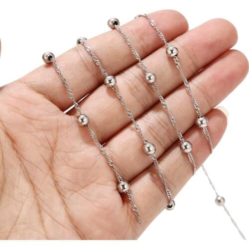 1Meter 5mm Width Stainless Steel Cable Chains Link Ball Chain Satellite Chains with Beads Soldered For DIY Jewelry Making