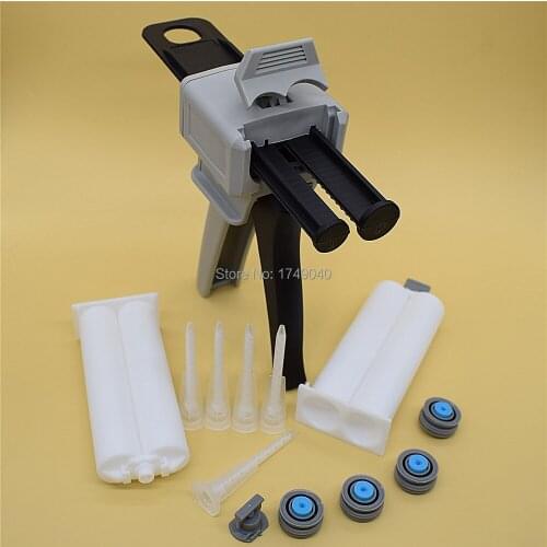 Glue Gun 50ml 1:2 Manual Caulking Gun Adhesive Dispenser with 5pc Static Mixing Nozzle and 2pcs 50ml 1:1 Empty Dual Cartridge
