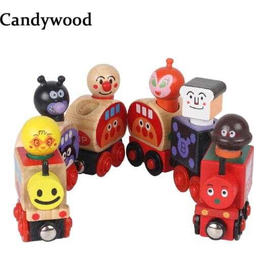 Anpanman Trains Set Magnetic Van For Carrying People Train Children Wooden Toys Magnetic Vehicle Blocks Kids Educational Toys